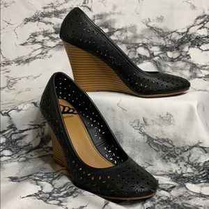 Fergalicious Tiny Love Black Perforated Wedges
